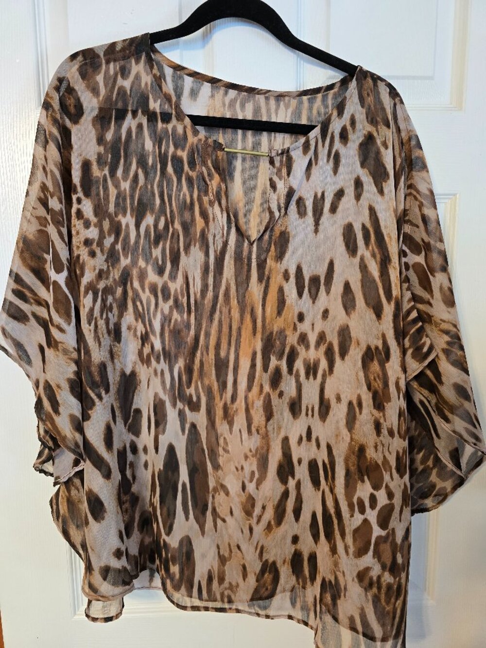 Women's Brown Animal Print Poncho Topper - EUC